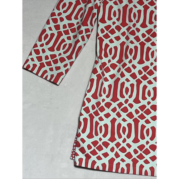 J McLaughlin Catalina Cloth Top Womens Medium 3/4 Sleeve Coral Aqua 1/4 Button - Picture 4 of 12